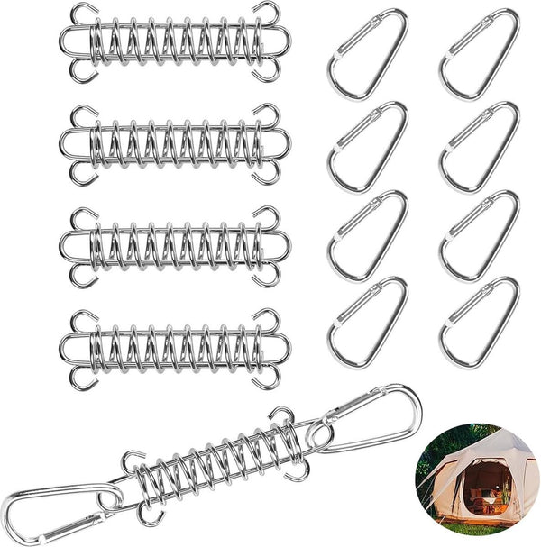4x Tent Tension Spring - Camping Tent - Tension Spring - Sun Sail - Awning Tension Springs - High-Strength Spring Buckle - Mounting Accessories for Camping Tents - Double Hook Tension Spring - Spring for Tents, Awnings, Boats, Caravans - Sturdy & Durable