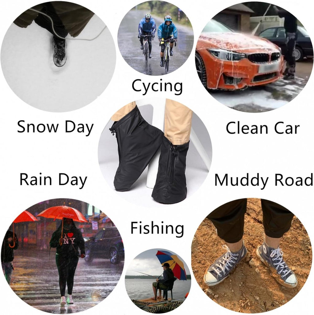 Waterproof Shoe Covers - Rain Shoe Covers - With Zipper and Drawstring - Waterproof Shoe Protectors - Motorcycle Scooter Bicycle Shoe Cover - Shoe Rain Cover - Shoe Cover - Shoe Covers - Anti-Slip - Size 37-38 - Black