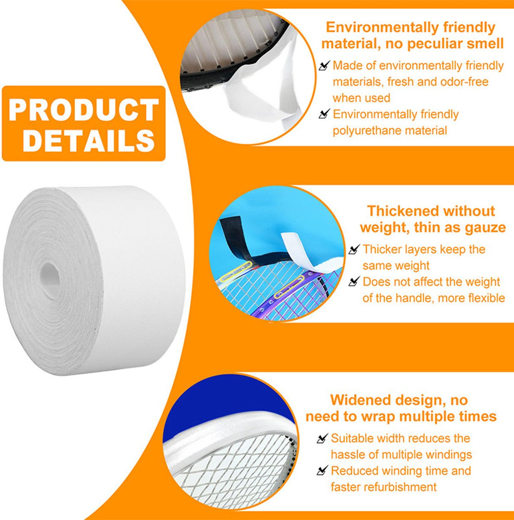 Tennis - Professional Tennis Racket Head Protection Tape - Thickened Racket Protection Tape - Frame Protector - Racket Accessories - Soft - Prevent paint from peeling - Universal - for Tennis/ Badminton/ Squash - 3.5cm x 5m - White