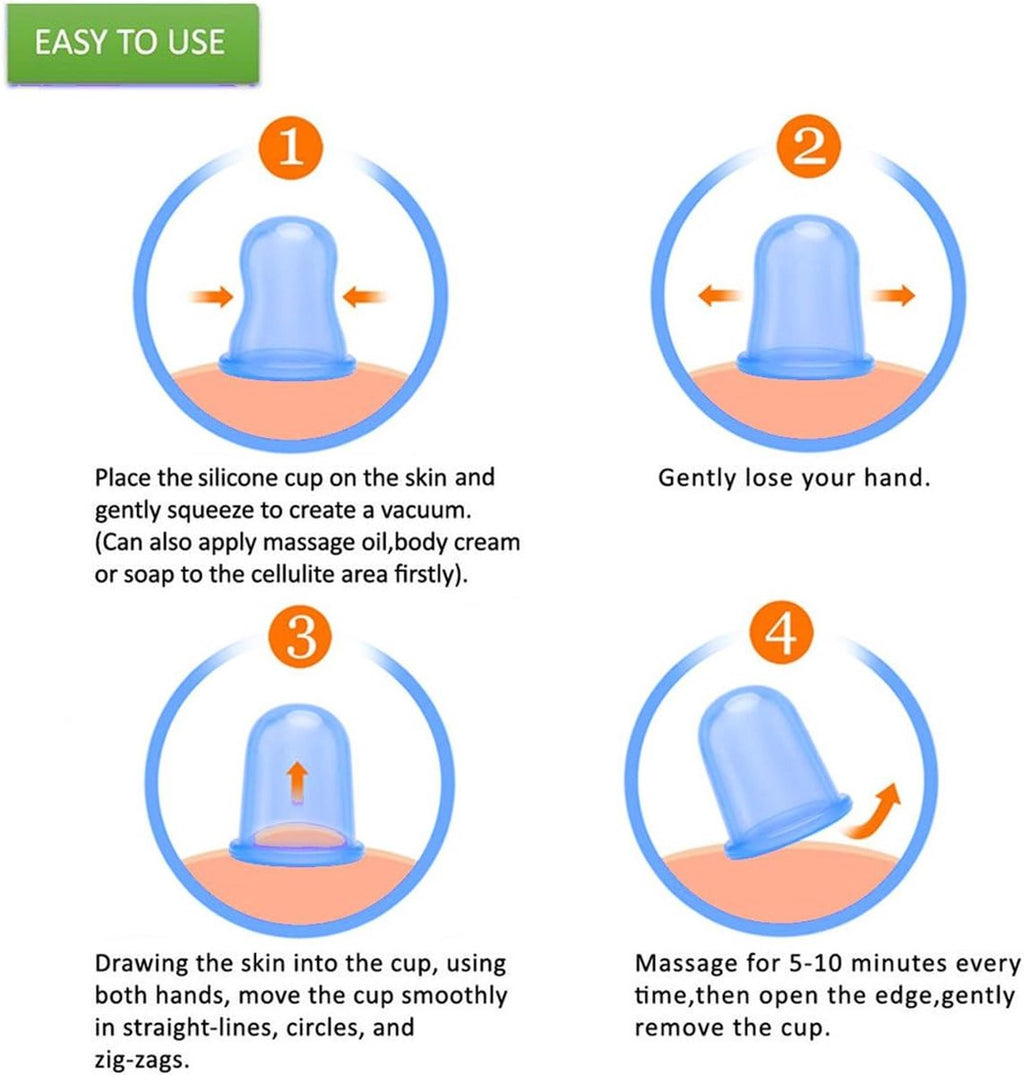 Cellulite Cups - Cupping For Cellulite - Premium Quality Cupping Set (7-Piece) - Cupping Cups - Full Body - Cupping Cups Massage - For Face, Arms And Legs - Blue - Vacuum Silicone Cupping Set - Anti-Orange Peel - Anti-Cellulite Massage