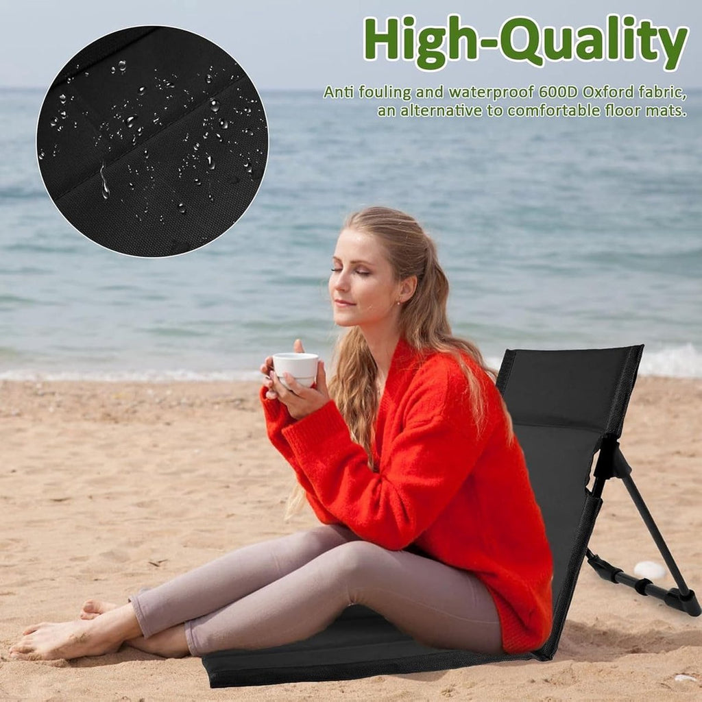 Beach Mat - Foldable Beach Chair - Camping Chair - Beach Mat with Backrest - Outdoor Camping Chair - Collapsible Beach Mat - Lightweight - Portable Sun Lounger - With Storage Bag - Soft Sponge Filling Cushion - Black