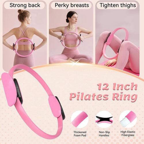 13-Piece Pilates Equipment Set for Women - Yoga & Fitness Set - Home Pilates Training Set - Home Gym Set - Exercise Bands - Resistance Band - Exercise Ball - Beginner Yoga Set with Pilates Ring, 24 cm Yoga Ball, 5 Resistance Bands, Magic Circle