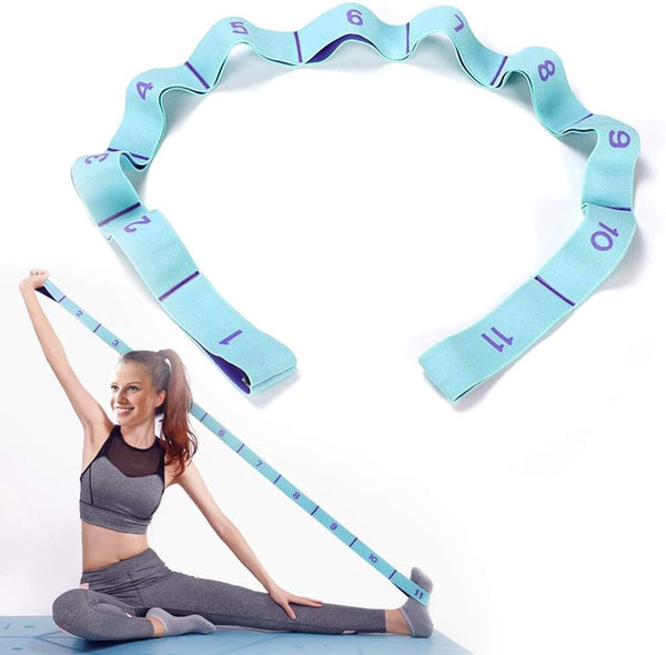 125*4 cm - Yoga resistance band - Yoga stretch band - Yoga exercise band - Stretch band - with 11 rings - Resistance band - for training, pilates, dance and fitness - blue purple
