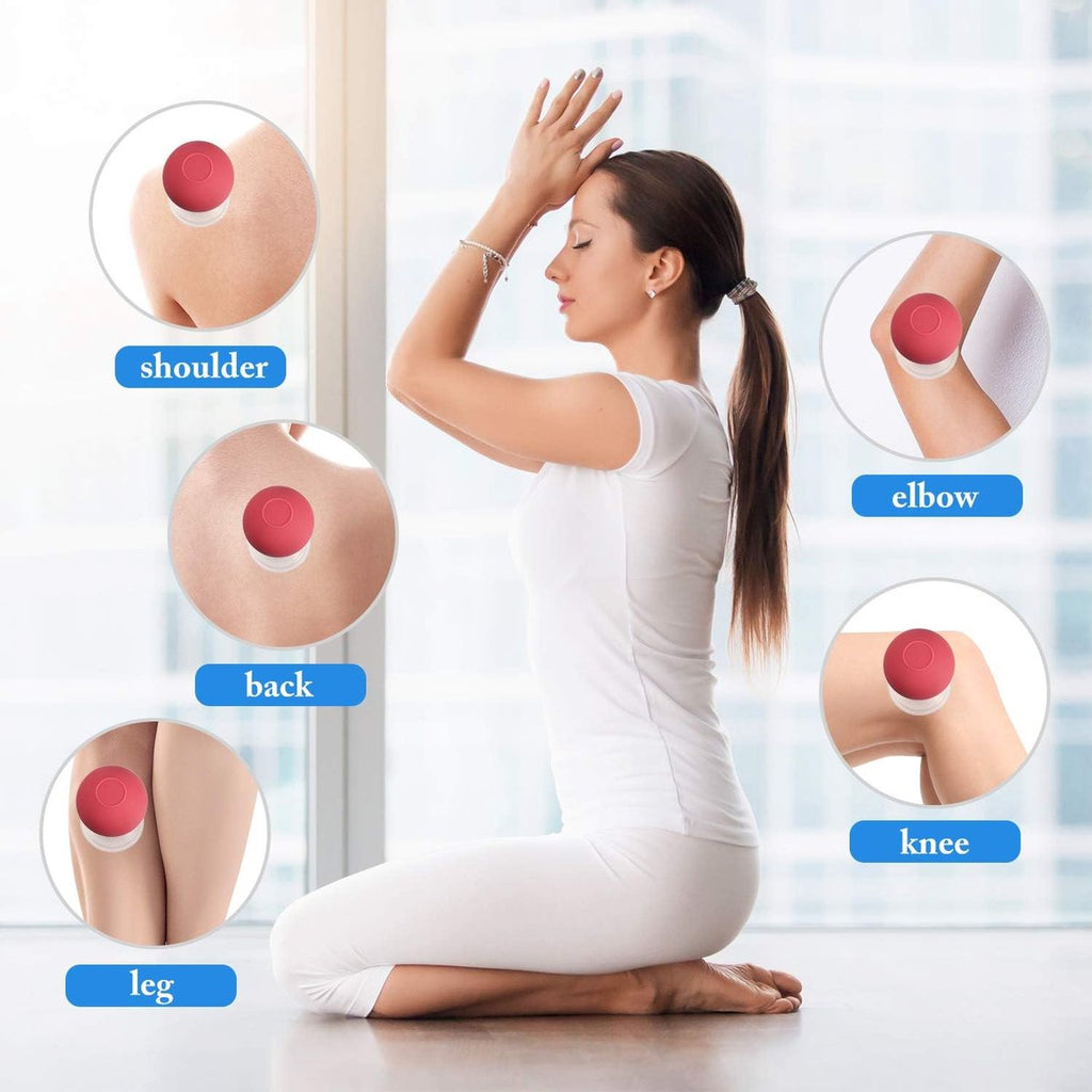 4-Piece Cupping Set - Silicone Face Cups - Cellulite Cups - Glass Facial Cupping Set - Facial Cupping - Vacuum Massage Therapy - Face Cupping - Massage Cups - cups for body, face, leg, arm, back, shoulder, muscle and joint pain - Red