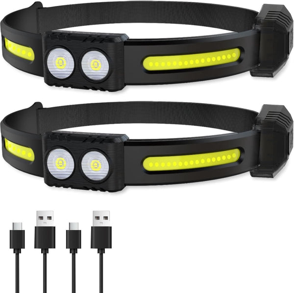2x LED headlamp - Rechargeable LED Headlamp - head light - rechargeable headlamp - Work light - War emergency kit - for adults running, camping, safety helmet