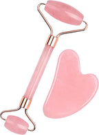 Rose Quartz Jade Roller & Gua Sha Stone - Facial Roller & Gua Sha Set - Natural Jade Roller - Facial Roller - Jade Roller - Facial Massage - for Lymphatic Drainage, Anti-Aging, Wrinkle Reduction, Anti-Puffiness & Radiant Skin