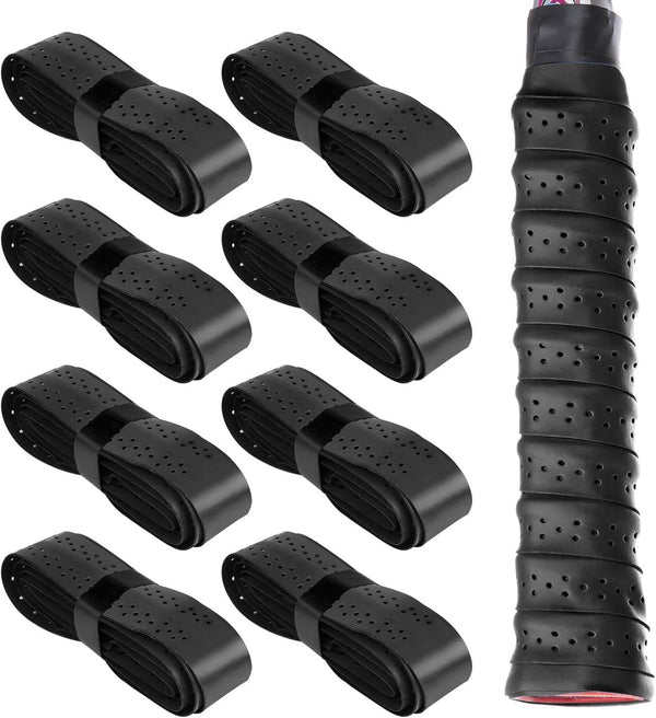 8 pieces - Racket grips - Racket Grip Tape - Badminton grip tape - Tennis racket grip tape - sports accessories - replacement grip - self-adhesive - for tennis rackets, badminton and more - 1100*25*0.6mm - black