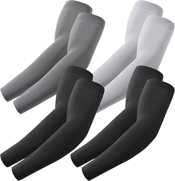 4 pairs of sleeves - Unisex - Sleeves - Ultralight sleeves - Arm Sleeve - UV protection for arms - Sunscreen Sleeve Ice Side Arm Sleeves - Comfort Cooling Sports Compression Sleeves - Ideal for sports, cycling, golfing - Black/Grey/Dark Grey