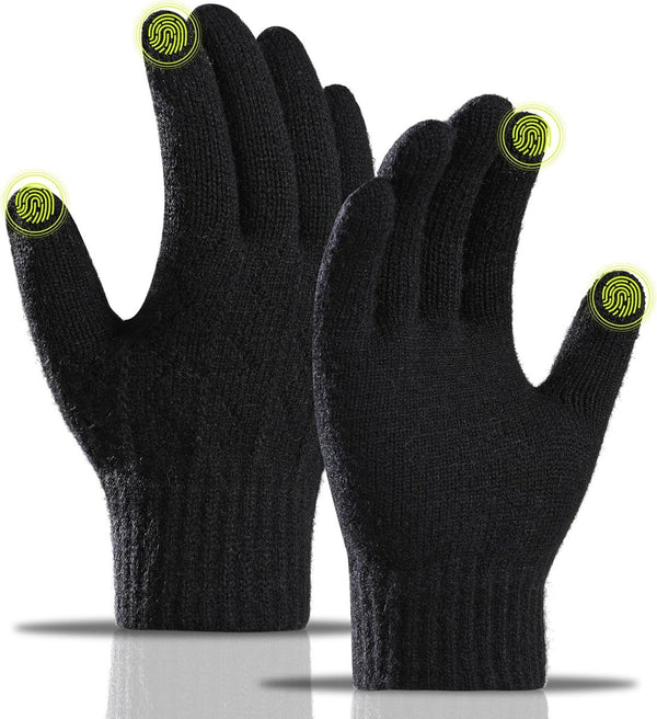 Black Fleece Lined Touchscreen Gloves for Winter Outdoor Activities