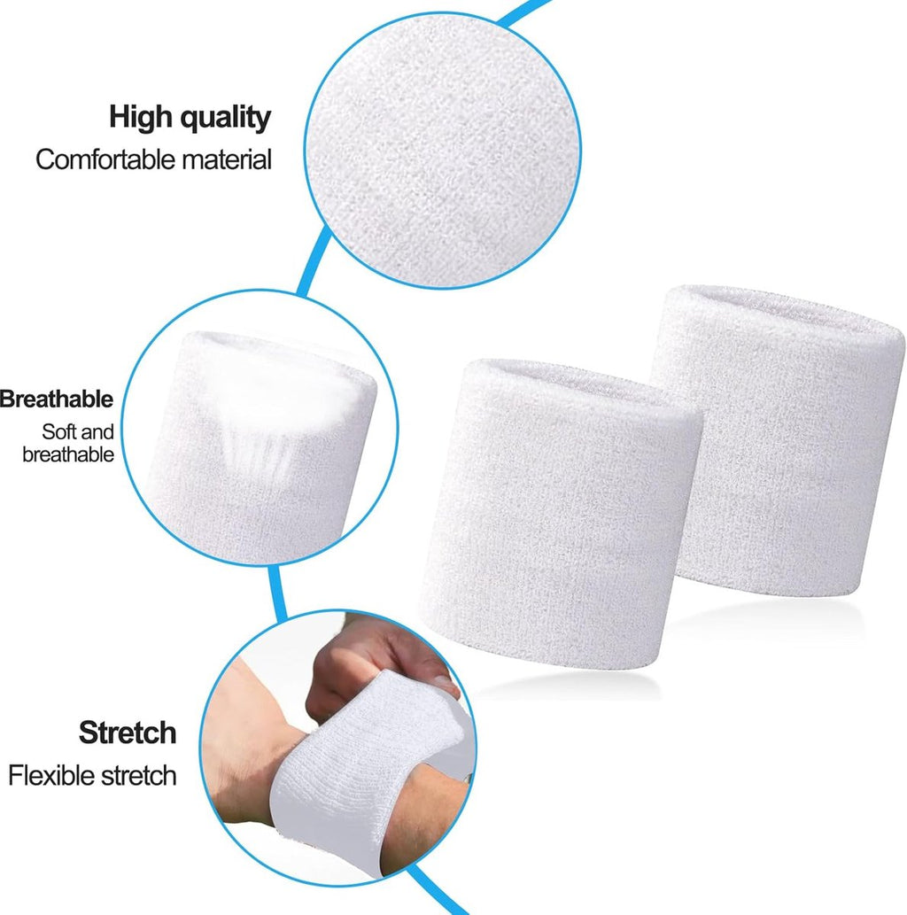 Sports wristband - 2 pieces Sweatbands - Sweatbands - Wrist - Wristbands - Wristbands - wrist headband - sports wristband - sports soft cotton wrist headband - absorbent terry cloth cuff - for gym tennis running basketball - White