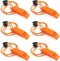 6 pieces - Emergency whistle - survival whistles - dual frequency - emergency whistle - with reflective cord, adjustable clip - emergency whistle survival whistle - for rescue operations in nature, hiking, camping, hunting and safety at sea - orange
