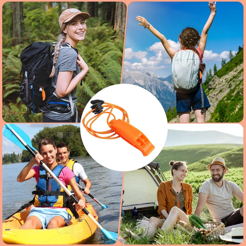 6 pieces - Emergency whistle - survival whistles - dual frequency - emergency whistle - with reflective cord, adjustable clip - emergency whistle survival whistle - for rescue operations in nature, hiking, camping, hunting and safety at sea - orange