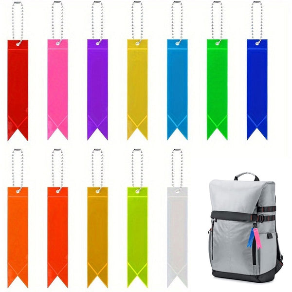 12 pieces - Reflective hangers - Reflective strips - Backpack hangers - children's school bag hanger - keychain - safety warning hanger - suitable for cycling, walking and running - 15 cm