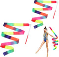 pieces - Ribbon dance sticks - 2 m - Dance rainbow streamers - 30cm long stick - ribbon dance staff - rhythmic gymnastics ribbon staff - ribbon sticks - rhythmic gymnastics ribbons - for artistic dance flags, talent shows and training equipment - gradient