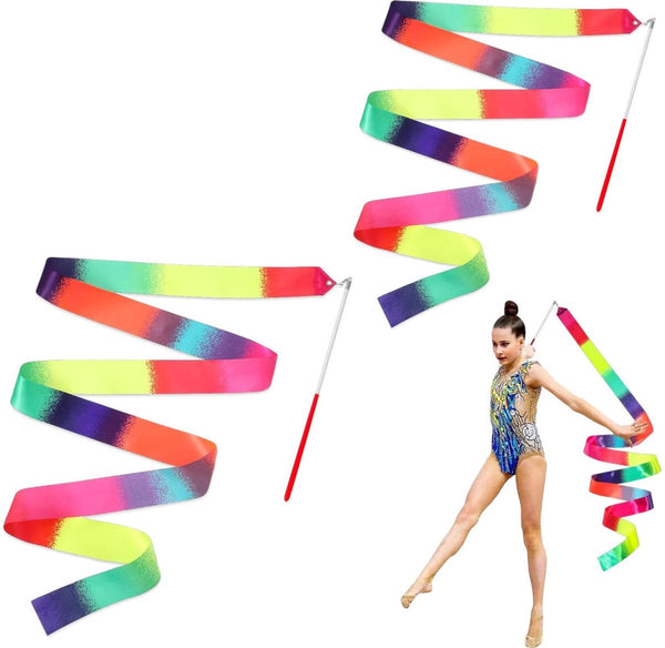 pieces - Ribbon dance sticks - 2 m - Dance rainbow streamers - 30cm long stick - ribbon dance staff - rhythmic gymnastics ribbon staff - ribbon sticks - rhythmic gymnastics ribbons - for artistic dance flags, talent shows and training equipment - gradient