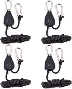 4 pieces - 2m - heavy duty rope hanger - hanger rope - adjustable - plant hanging rope - lamp hanging rope - tent canopy rope stopper buckle - tent guy lines - with pulley - outdoor accessories - for camping and hiking outdoors - black