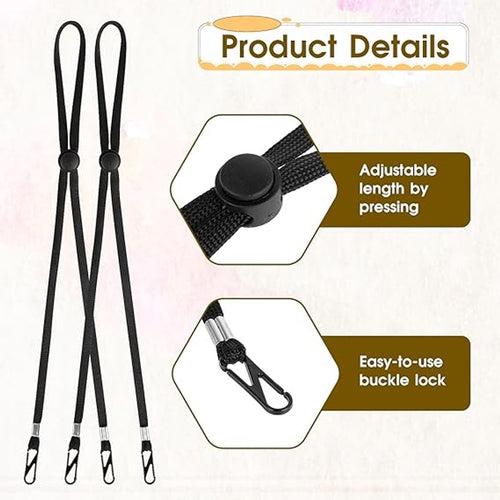 10 pieces - Hat cord - Windproof hat cord - Hat strap clips for travel hats - Removable chin strap - Anti-wind hood strap clip - Anti-loss hat strap clip - For golfing, boating, fishing, hats, outdoors - Black - 35 cm
