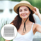 10 pieces - Hat cord - Windproof hat cord - Hat strap clips for travel hats - Removable chin strap - Anti-wind hood strap clip - Anti-loss hat strap clip - For golfing, boating, fishing, hats, outdoors - Black - 35 cm