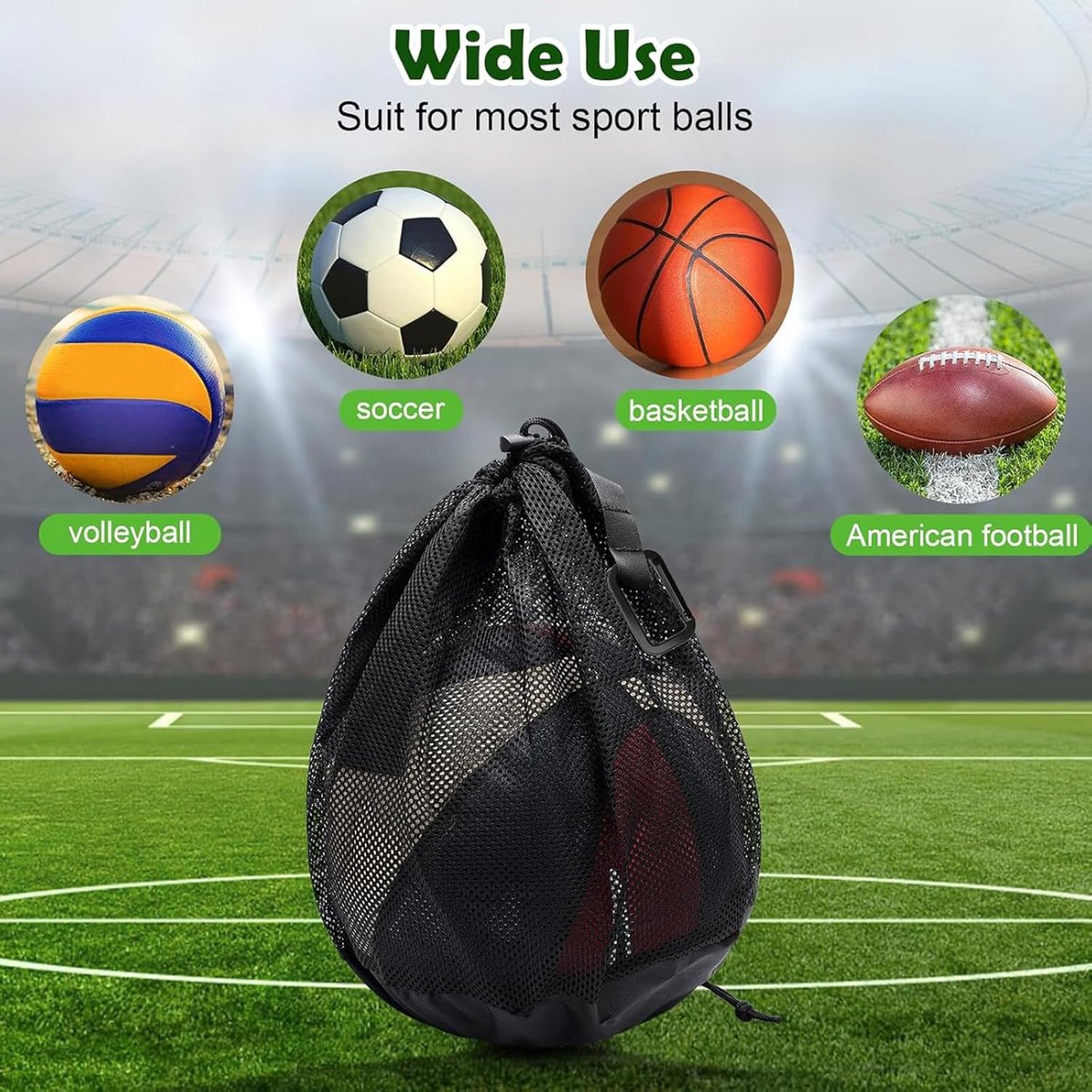 16L - Ball Net Bag - Basketball Mesh Bags - Ball Bags - portable net backpacks - basketball backpacks - soccer bags - sports bag - portable bag for basketball, soccer, tennis - easy storage and transport of basketballs and soccer balls - black