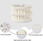 Hat with pompom, scarf and gloves - Three-piece Winter set - knitted fabrics - Warm Baggy Ski Hat - Winter Hat - Neck Warmer - Gloves - Touchscreen Gloves - for Outdoor play, skiing, motorcycling, windproof - for Men, Women - White