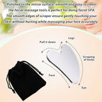 85*55mm - Stainless Steel Gua Sha Facial Instruments - Lymphatic Drainage Massage - Gua Sha for the Face - Metal Gua Sha - Skin Self-Care - Facial Sculpting Gua Sha - for the Body, Eyes, Jawline Shaper - with Dust Bag - Silver