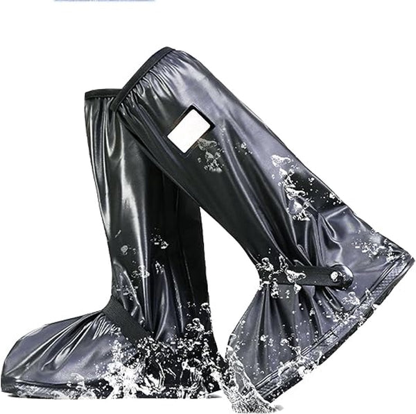 Black Waterproof Overshoes with Zipper and Reflective Strips