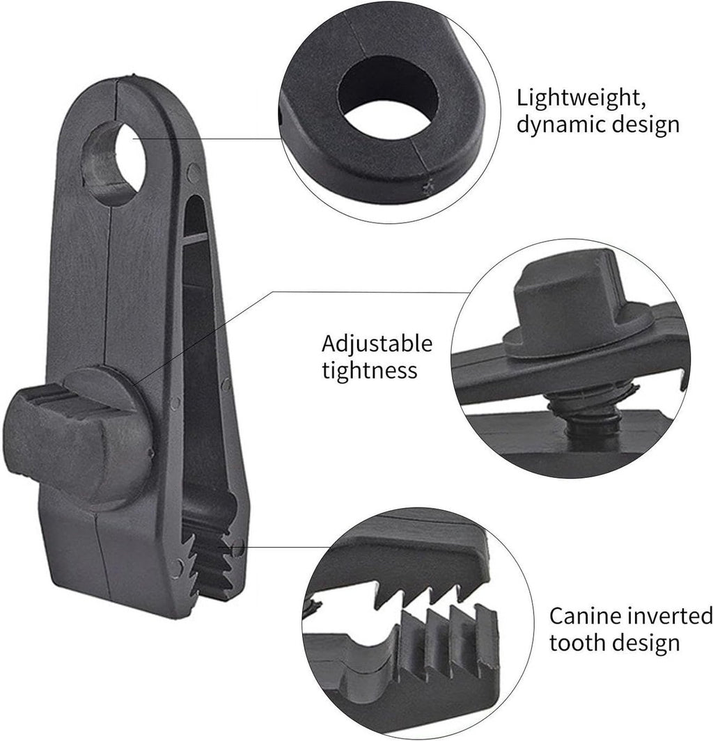 10 pieces - 2.6*8.3*3 cm - tent clips - tarp clips - clips for outdoor awnings - clips for sun sails - clips for tent tarpaulins - awning accessories - black