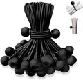 50 pieces - 6 inch - Elastic rope - Elastic cord - Tensioning elastic - tension cord - ball bungee cords - with balls - reusable - for golf nets, soccer goals, camping, tent poles, tubing - black - 150*22 mm