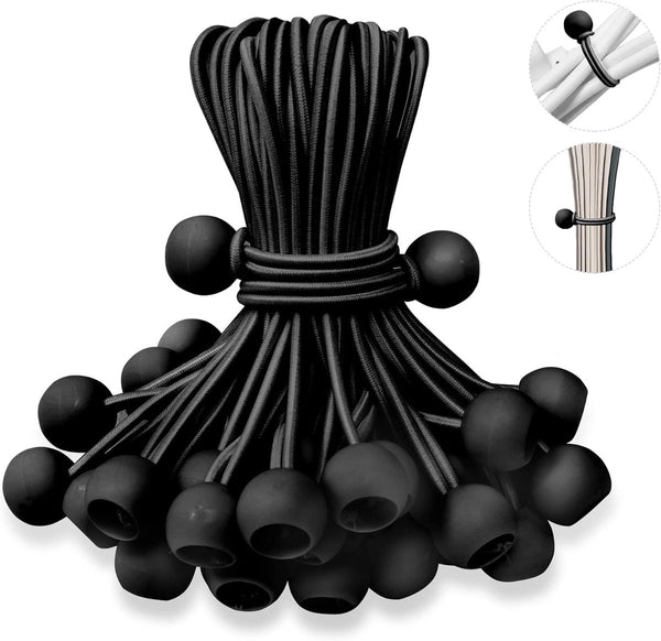 50 Pcs 6 inch Tensioning Elastic Ball Bungee Cord Rope - Black - 150*22 mm