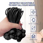 50 pieces - 6 inch - Elastic rope - Elastic cord - Tensioning elastic - tension cord - ball bungee cords - with balls - reusable - for golf nets, soccer goals, camping, tent poles, tubing - black - 150*22 mm