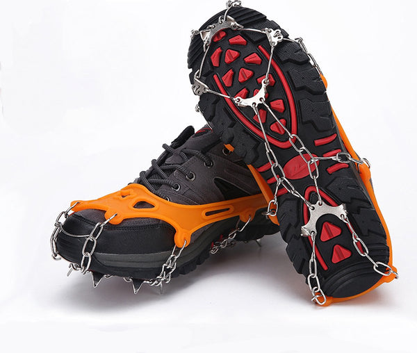 Orange Non-Slip Steel Tooth Crampons for Winter Hiking