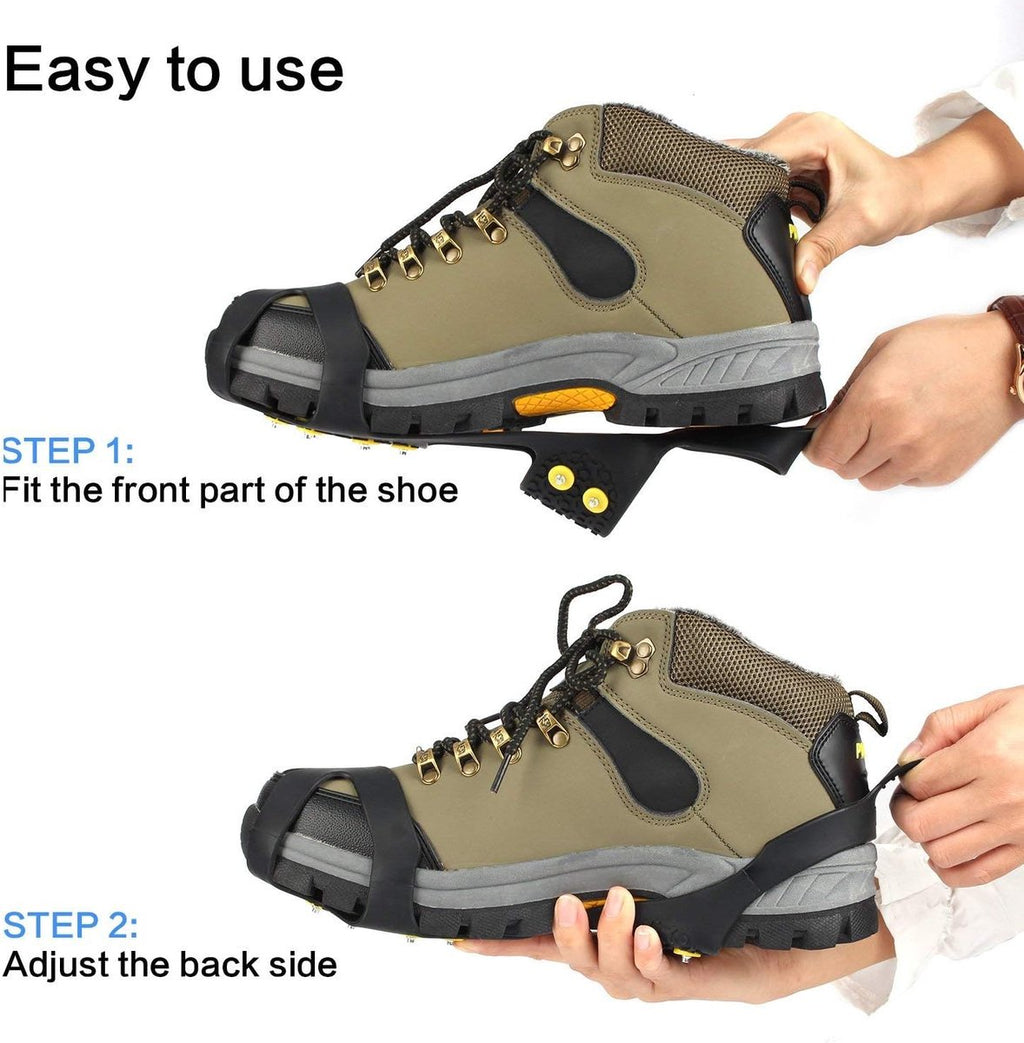 Snow grips over shoes/boots 10 studs Ice Traction Universal Slip on Stretch Fit Snow and Ice, Snow Cleats Crampons Ice Spikes Snow Grips for Winter - M (36-40)