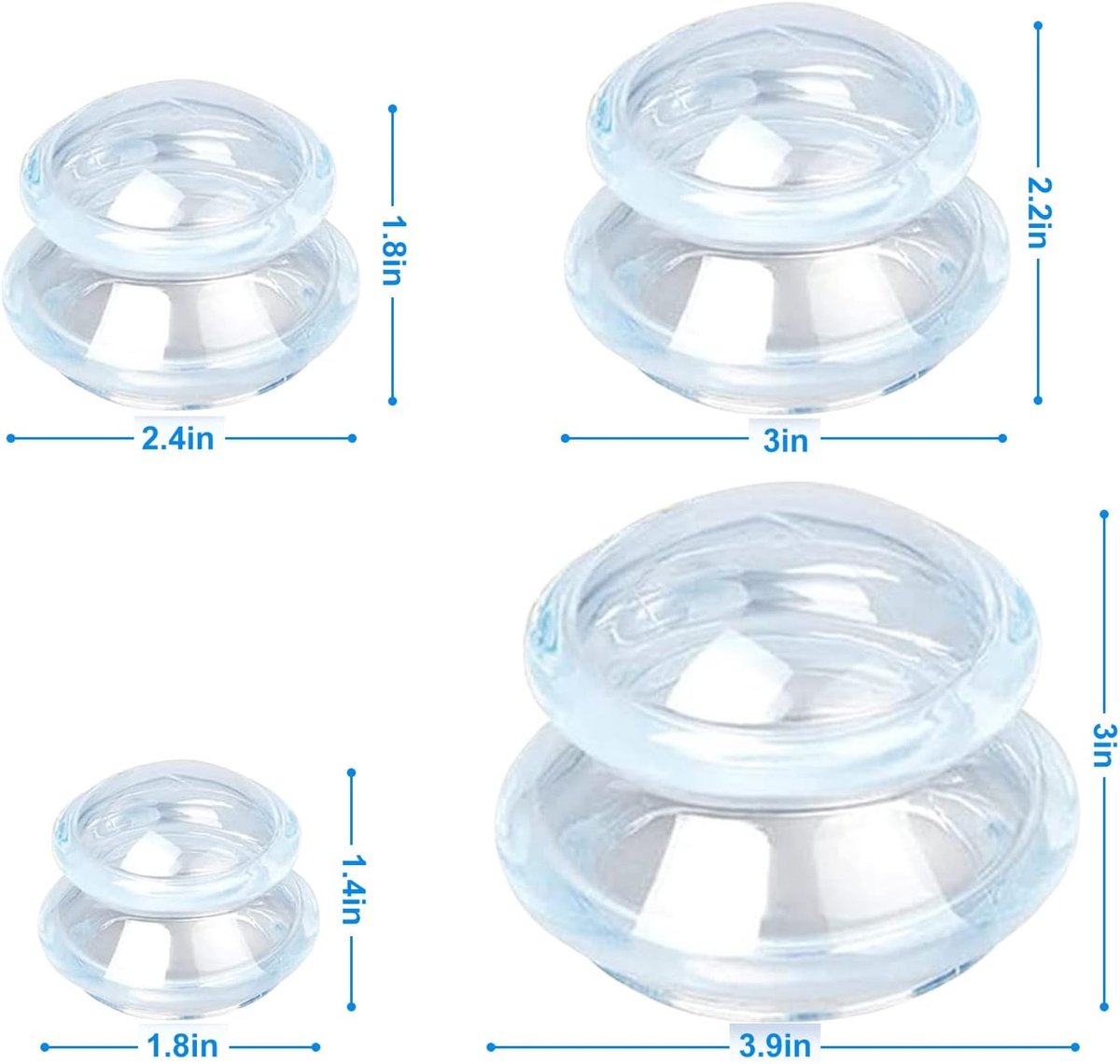 4 pieces silicone cups - Cupping cups - Cupping Set - Cellulite Cups - Cupping For Cellulite - vacuum cup - For reducing cellulite anti-aging relieves pain and joints for buttocks, neck, body - Green