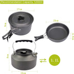Cookware - 9-piece - for camping, outdoor, hiking, picnic, BBQ, foldable camping pans - safe and BPA - Suitable for 2-3 people camping pan set