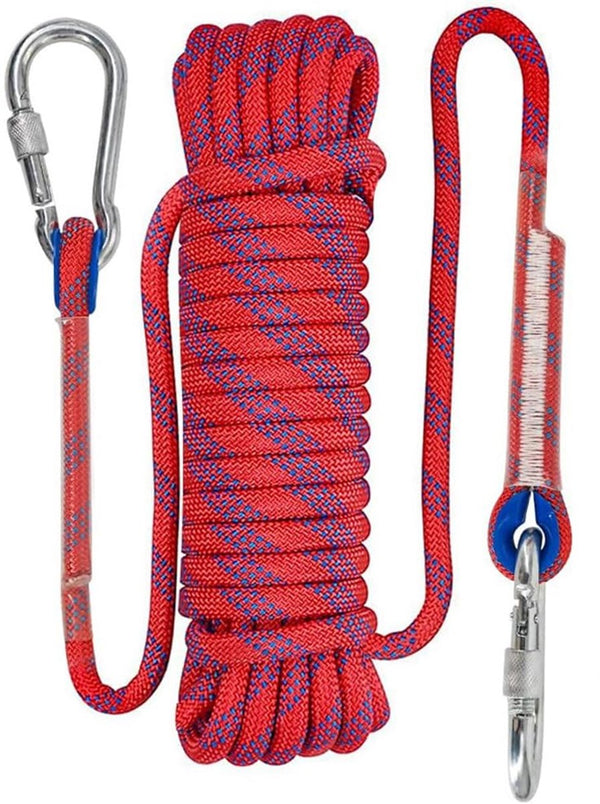 Rope - 10 Meters - 10mm Thickness - Includes Carabiner - Sturdy Climbing Rope for Magnet Fishing - Red - Escape Fire Rescue Rope - Climbing Rope