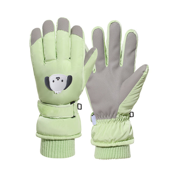 Light Green Children's Touchscreen Ski Gloves for Winter