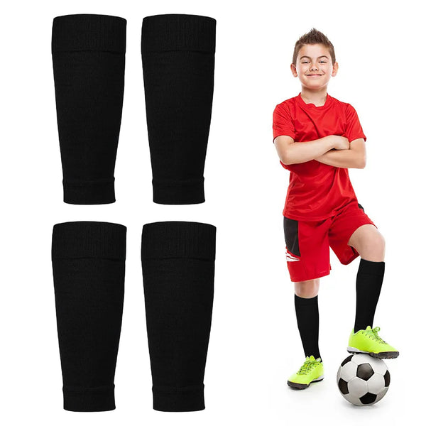 2 Pairs Football Socks with Shin Guards for Kids - Black