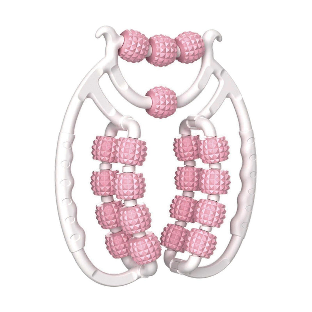 Massage Roller Relax Roller 20 Wheels Tubular Device Arm Leg Massage Circular Leg Clamps for Golfers Elbow Neck Leg Ankle Pink