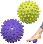 Massage Balls (Set of 2) - Trigger Point Balls - Massage Balls with Relief Points - Pointed Balls - Hedgehog Balls - Massage Balls - Trigger Point Exercise Balls - For Massaging Hand, Leg, Shoulder, Hip and Foot Muscles (Green/Purple 7.5 cm)