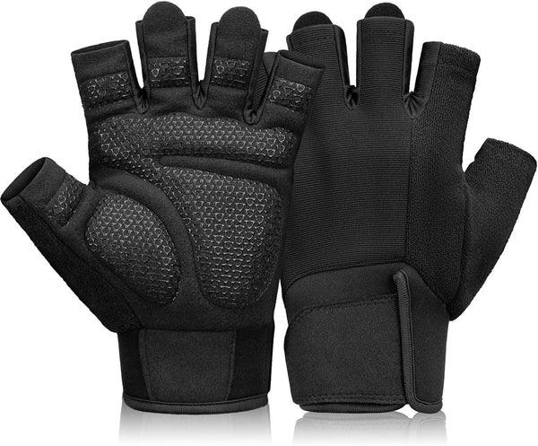 Fitness Gloves - Sports Gloves - Fingerless Gloves - Running Gloves - Unisex - Breathable and comfortable - With wrist support - Suitable for weightlifting, cycling, rowing and fitness training - Black, size L