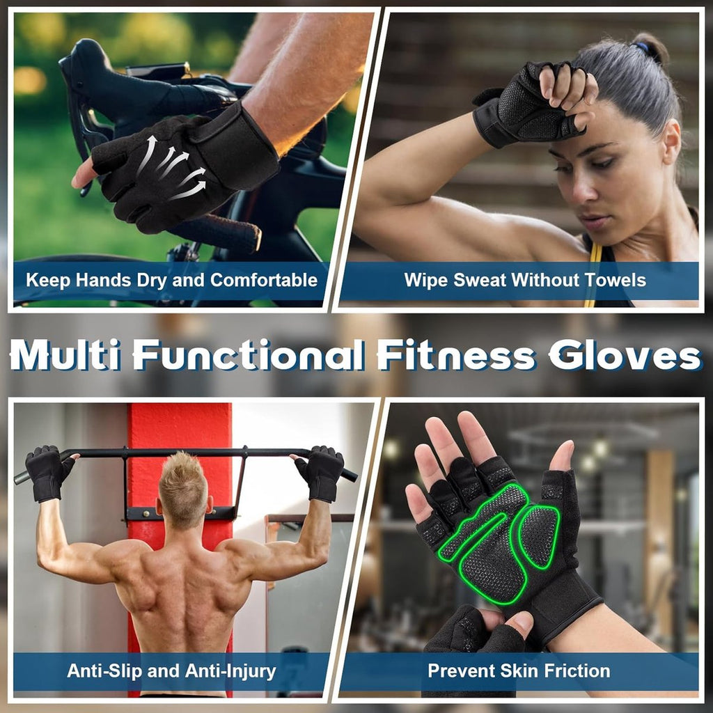 Fitness Gloves - Sports Gloves - Fingerless Gloves - Running Gloves - Unisex - Breathable and comfortable - With wrist support - Suitable for weightlifting, cycling, rowing and fitness training - Black, size L