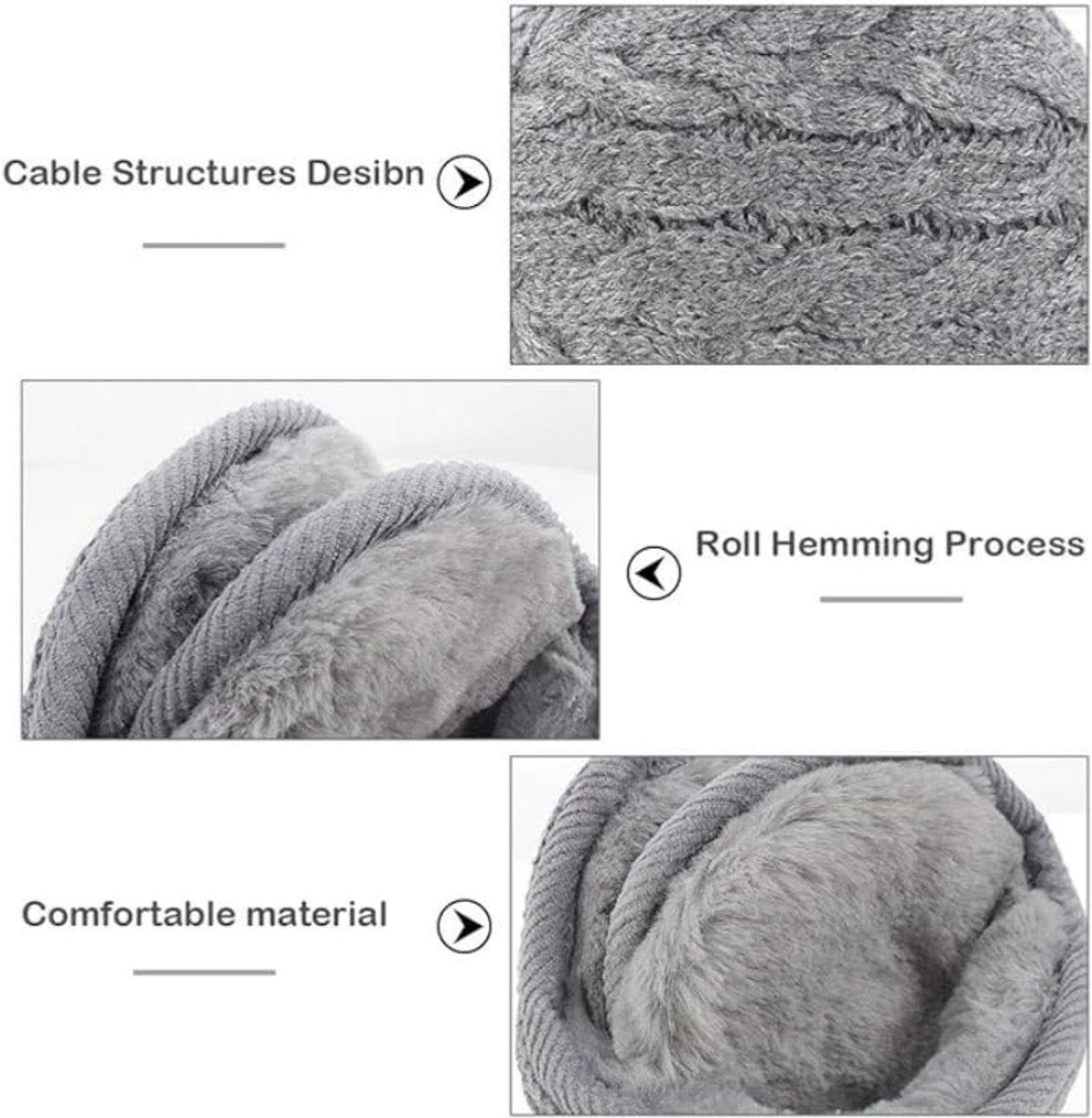 Earmuffs - Fleece Earmuffs - Knitted Earmuffs - Earmuffs for Adults - Warm Earmuffs - Warm Winter Earmuffs - Foldable - Unisex, Suitable for Outdoor Activities (Black)