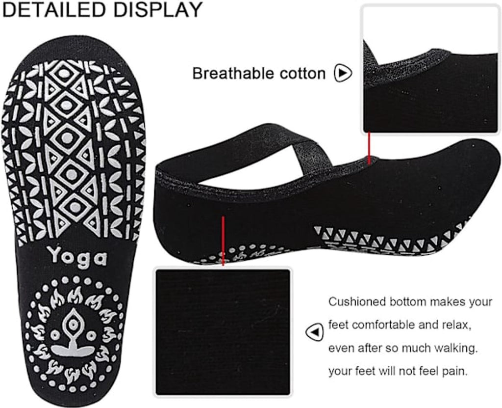 4 pairs of socks - yoga socks - non-slip socks - floor socks - yoga sports socks - one size fits all - suitable for ballet, dance, sports - red, blue, black, gray