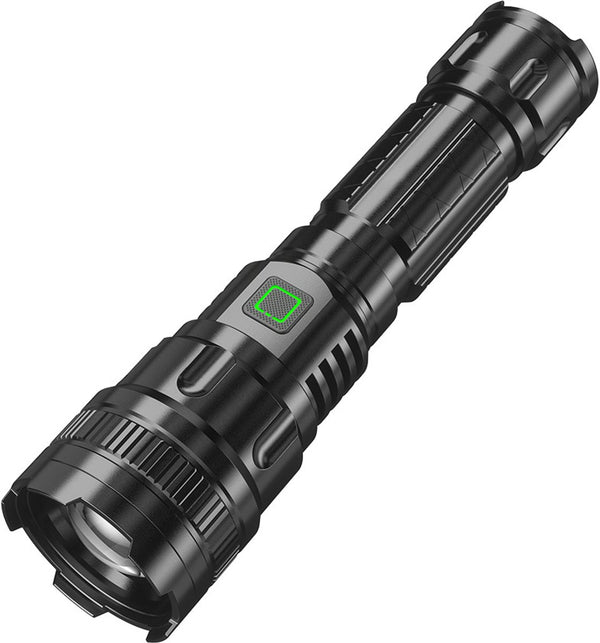 LED Flashlight - With Zoom Function & Waterproof - LED Flashlight - With Zoom Function & Waterproof - Battery-Powered Flashlight - USB Rechargeable - Long Battery Life - 3 Light Modes (Strong / Low / Flash)USB Rechargeable - Long Battery Life - 3 Light Mo