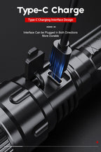 LED Flashlight - With Zoom Function & Waterproof - LED Flashlight - With Zoom Function & Waterproof - Battery-Powered Flashlight - USB Rechargeable - Long Battery Life - 3 Light Modes (Strong / Low / Flash)USB Rechargeable - Long Battery Life - 3 Light Mo