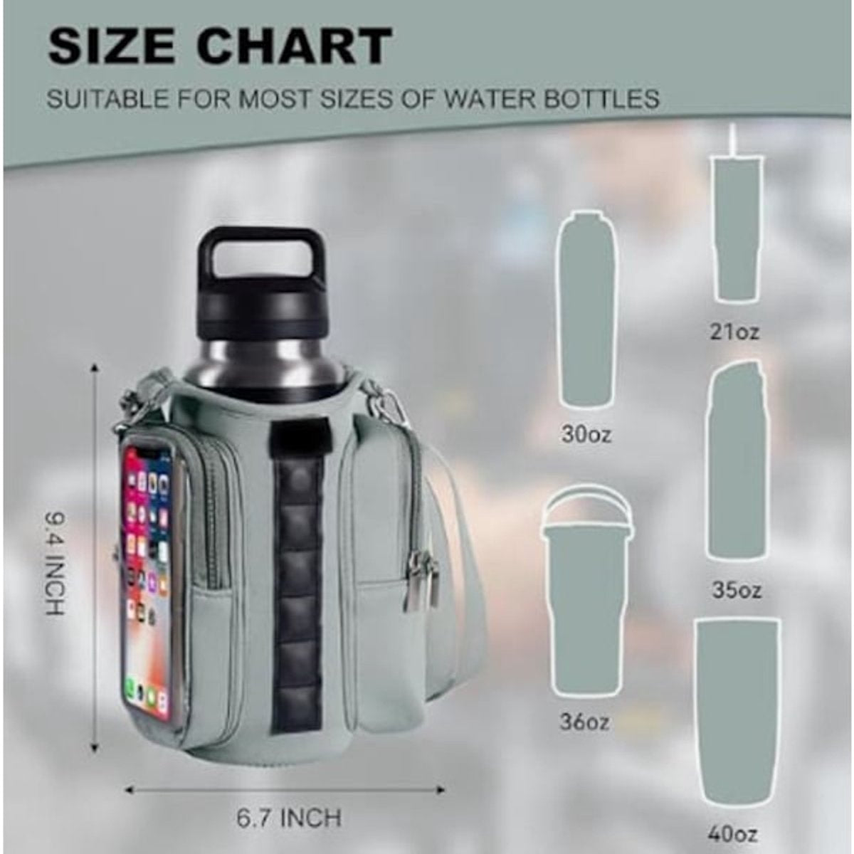 Magnetic Sports Bag with Adjustable Shoulder Strap - Includes Water Bottle Holder and Pocket - for Sports, Workouts, Travel & Work（Gray）