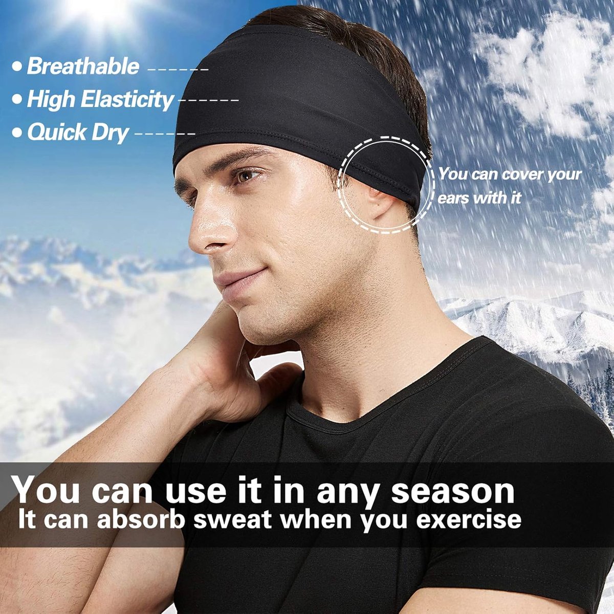 5-Pack Running Headbands for Men - Sports Headbands for Men, Sweat-Wicking - Suitable for Running, Cycling, Basketball, Yoga and Fitness Training - Elastic Unisex Headbands