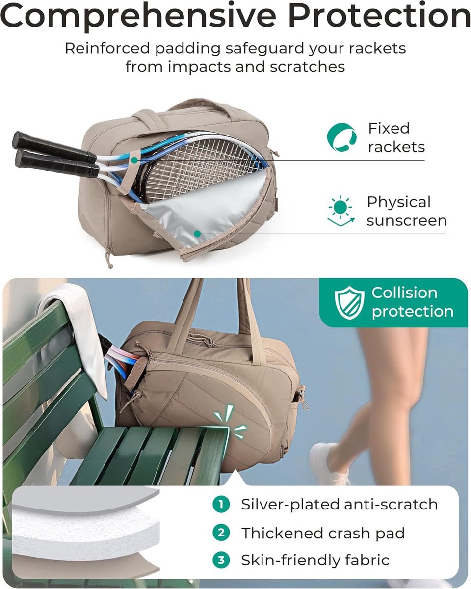 Tennis Bag - Tennis Backpack - 42L with Shoe Compartment - Sports Bag - Waterproof Racket Bag - Protective Racket Compartment - Portable as a Shoulder Bag - Black