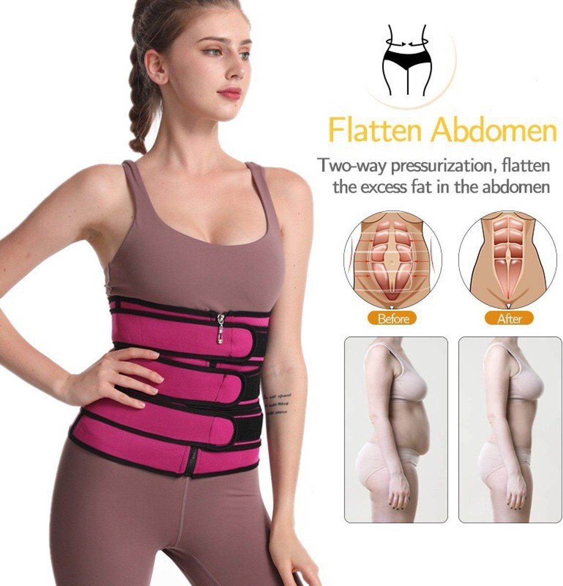 Women Sweat Reducer Training Belt - Sweatband - Waist Trainer - Slimming Belly Band - 3-Row Closure & Breathable Material - Extended Sizes (S to 6XL) - Black, XL