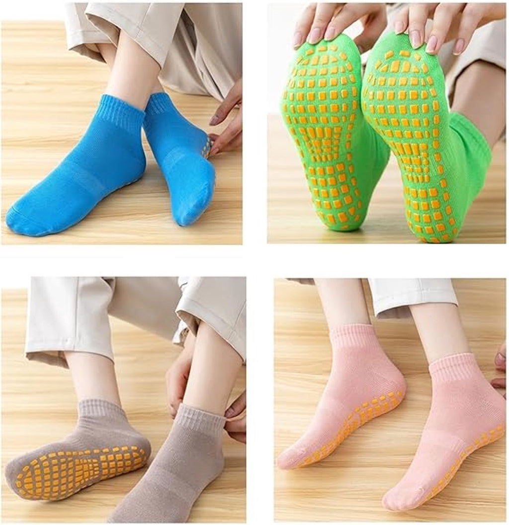 6 pairs - with anti-slip granules - trampoline socks for the playground - anti-slip floor socks (black + heather grey + lotus root powder + khaki + purple + blue)